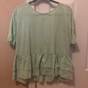 Teal Frayed Ruffle Shirt